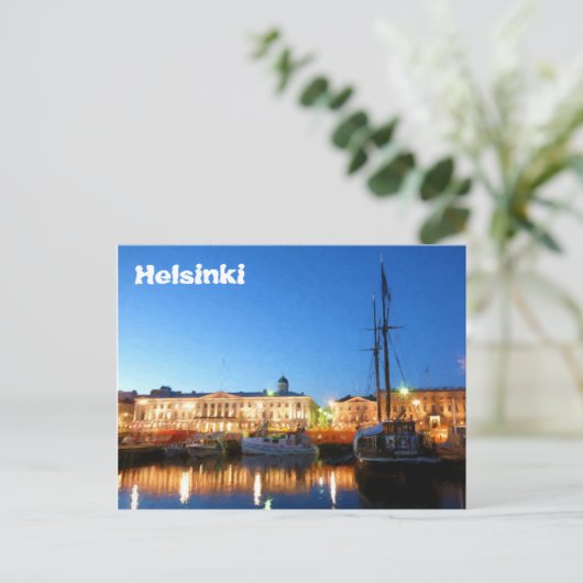 Boote am Helsinki Market Square im Abend Postkarte (Stehend Vorderseite)