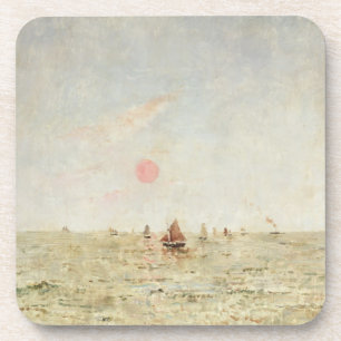 Boote am Sonnenaufgang (Öl auf Platte) Getränkeuntersetzer