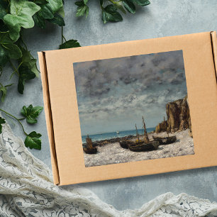 Boote am Strand, Étretat - Gustave Courbet Quadratischer Aufkleber