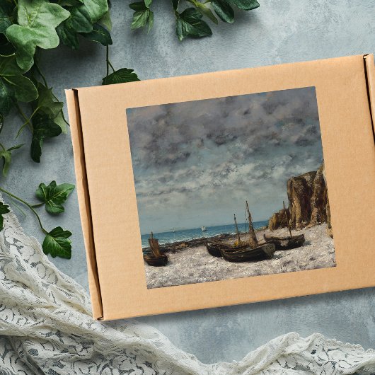 Boote am Strand, Étretat - Gustave Courbet Quadratischer Aufkleber