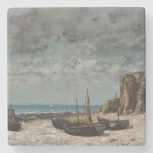 Boote am Strand, Étretat - Gustave Courbet Steinuntersetzer (Vorderseite)