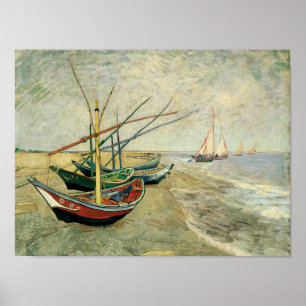 Boote am Strand von Saintes-Maries Poster