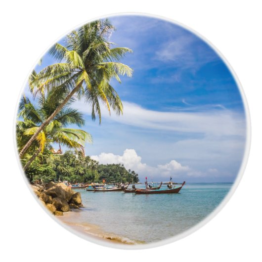 Boote am südlichen Ende des Strandes von Bang Tao Keramikknauf (Vorderseite)