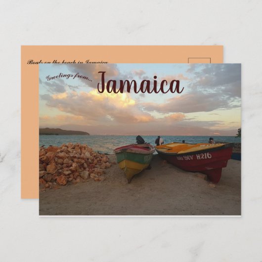 Boote an einem Strand auf Jamaika Postkarte (Vorne/Hinten)