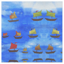 Boote Aquarell Blue Sea Combed Baumwollgewebe Stoff