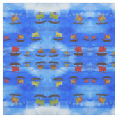 Boote Aquarell Blue Sea Combed Baumwollgewebe Stoff (Muster)