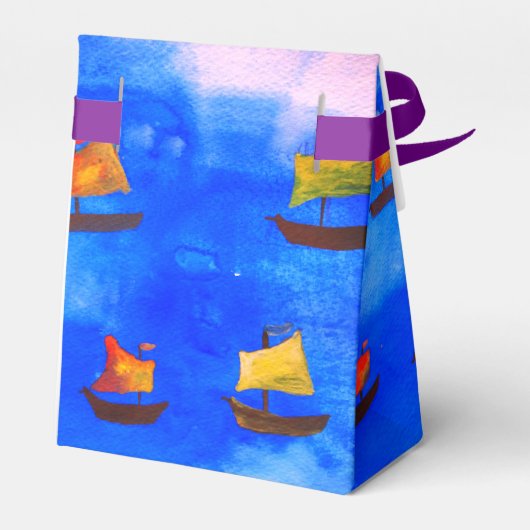 Boote Aquarellfarbe Blaue Hintergrundeinflüsse Zel Geschenkschachtel (Rückseite)