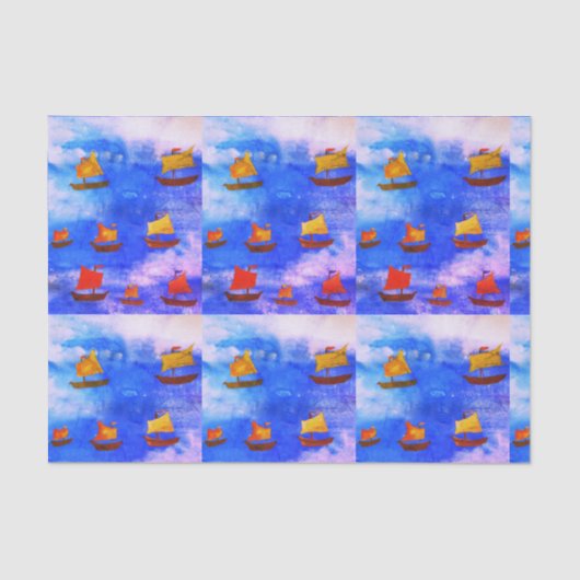 Boote Aquarellfarbe Blaue See Custom Gewebe Papier (Vorderseite)