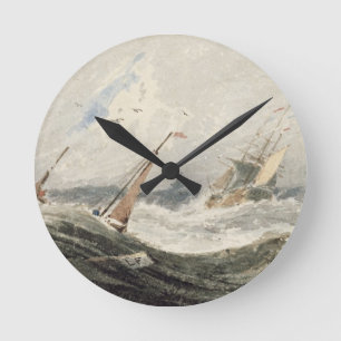 Boote auf einem stürmischen Meer (w/c über Graph Runde Wanduhr