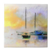 Boote bei Sonnenuntergang Fliese (Vorderseite)