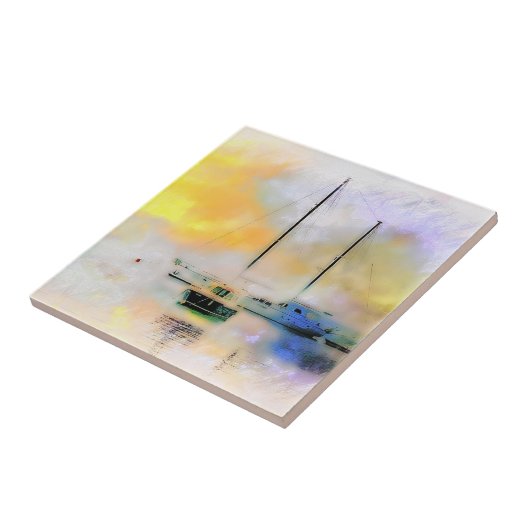 Boote bei Sonnenuntergang Fliese (Seite)