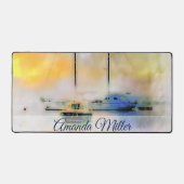 Boote bei Sonnenuntergang personalisiert Schreibtischunterlage (Vorderseite)