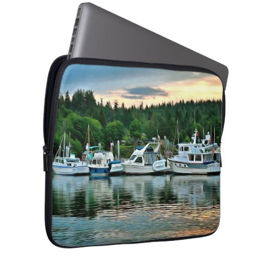 Boote bei Sunset auf der Insel Bainbridge Laptopschutzhülle (Vorne Rechts)