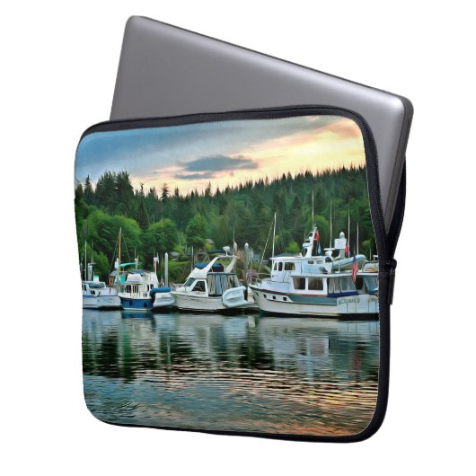 Boote bei Sunset auf der Insel Bainbridge Laptopschutzhülle (Vorderseite Links)
