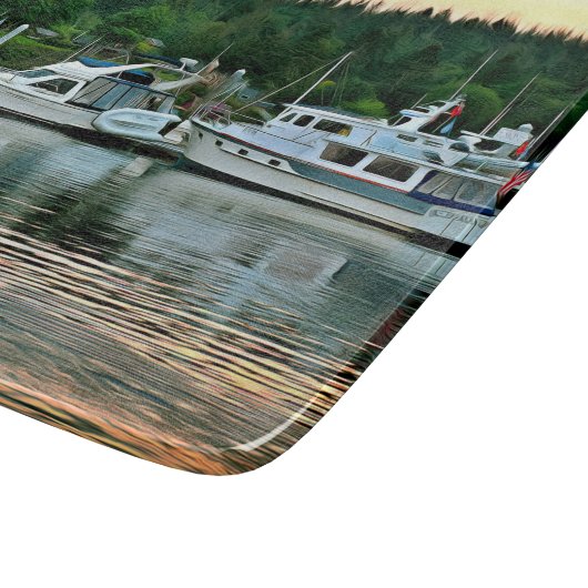 Boote bei Sunset auf der Insel Bainbridge Schneidebrett (Ecke)