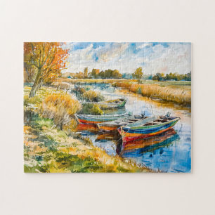 Boote, die am Fluss Havelland liegen Puzzle