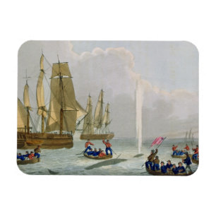 Boote, die einem Wal, graviert durch Magnet