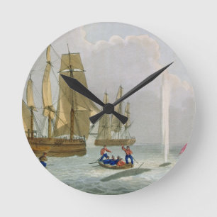 Boote, die einem Wal, graviert durch Runde Wanduhr