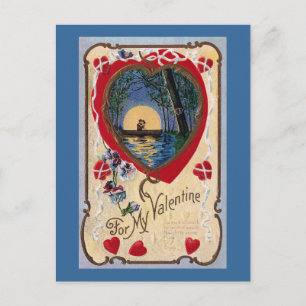 Boote durch Moonlight Vintag Valentine Feiertagspostkarte