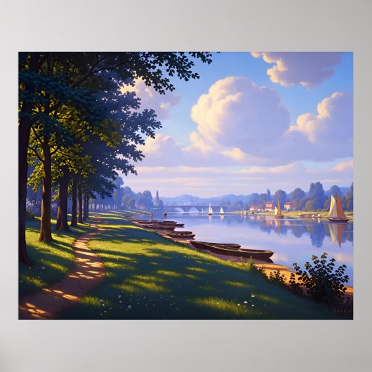 Boote entlang des stillen Flusses Poster (Vorne)