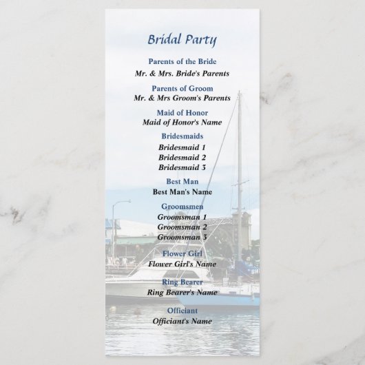 Boote im Bridgetown Barbados Hochzeitsprogramm Programm (Rückseite)