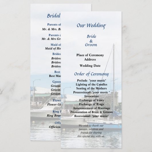 Boote im Bridgetown Barbados Hochzeitsprogramm Programm (Vorne/Hinten)