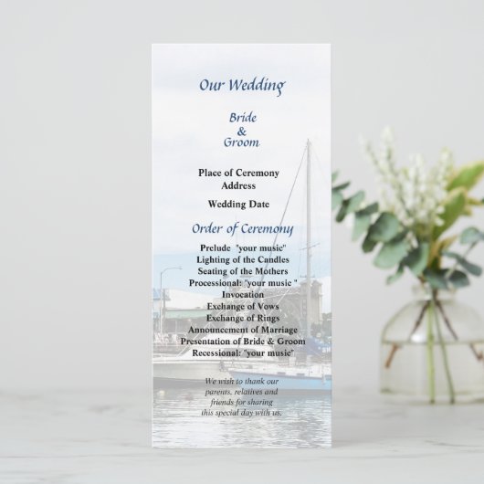 Boote im Bridgetown Barbados Hochzeitsprogramm Programm (Stehend Vorderseite)