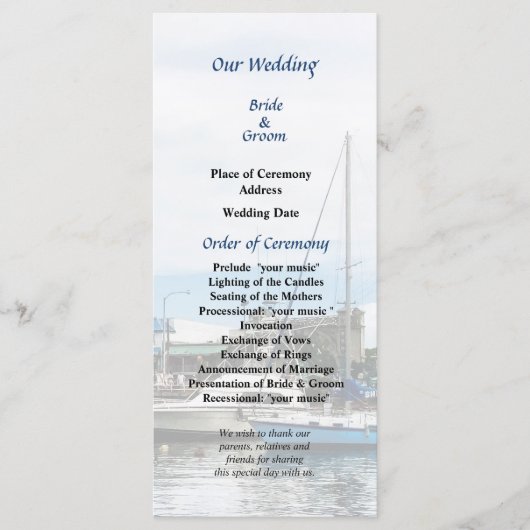 Boote im Bridgetown Barbados Hochzeitsprogramm Programm (Vorderseite)
