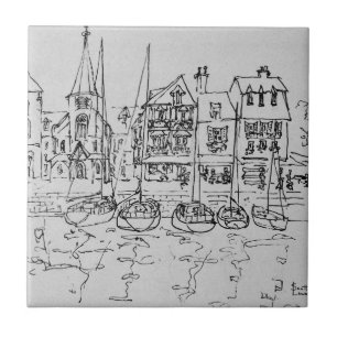 Boote im Hafen von Honfleur Normandie, Frankreic Fliese