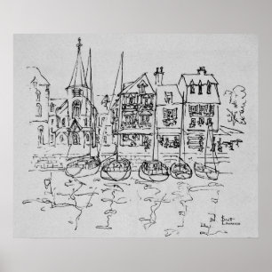 Boote im Hafen von Honfleur Normandie, Frankreic Poster