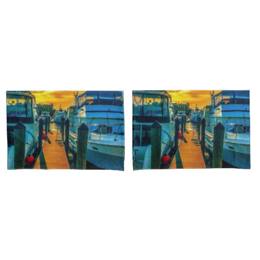 Boote im HafenSunset Kissenbezug (Vorderseite-Set)