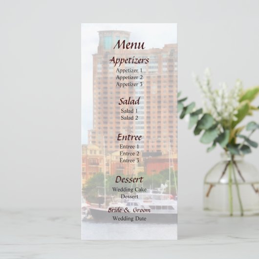 Boote im Innenhafen Baltimore MD Wedding Menu Menükarte (Stehend Vorderseite)
