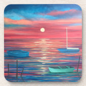 Boote im Sunset Untersetzer Set von 6 (Vorderseite)