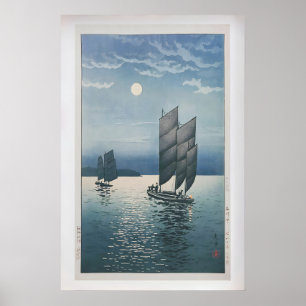 Boote in Shinagawa bei Nacht von Tsuchiya Kōitsu Poster