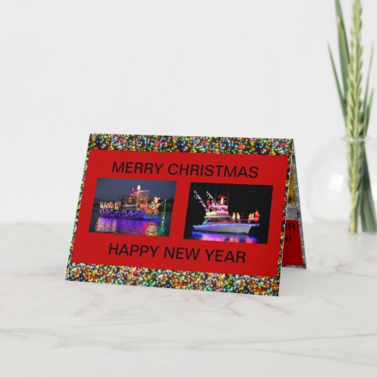 Boote mit Weihnachtslichtkarten Karte (Vorderseite)