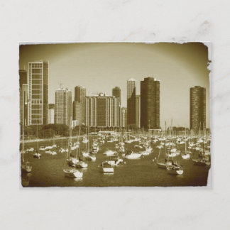 Boote parkten am Lake Michigan in Chicago. Postkarte