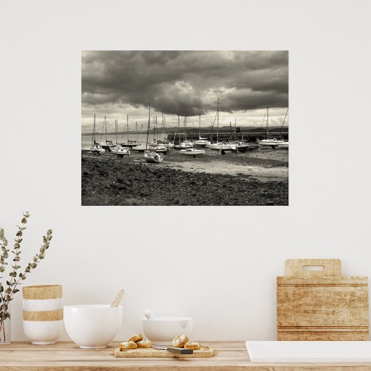 Boote, Schwarzer Sand, Schottland Poster (Küche)