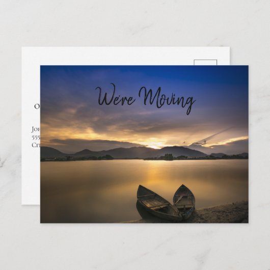 Boote-See-Berg Sunset Rocks Änderung der Adresse Ankündigungspostkarte (Vorne/Hinten)