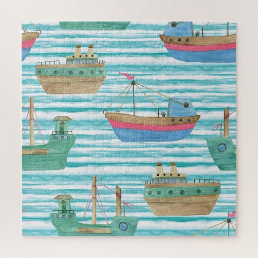 Boote Streifen: Aquarellmalerei Muster. Puzzle (Vertikal)