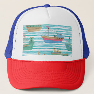 Boote Streifen: Aquarellmalerei Muster. Truckerkappe