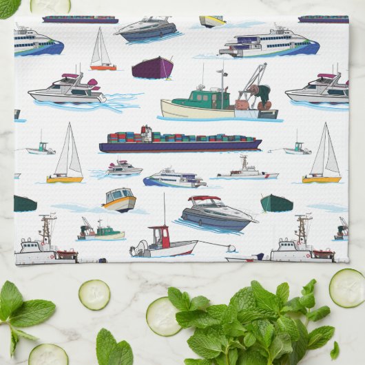 Boote und Schiffe Muster Geschirrtuch (Gefaltet)