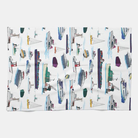 Boote und Schiffe Muster Geschirrtuch (Horizontal)