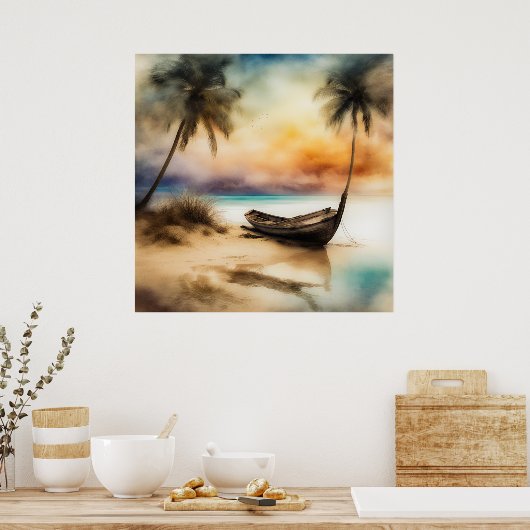 Boote und Strände - 4 Poster (Küche)