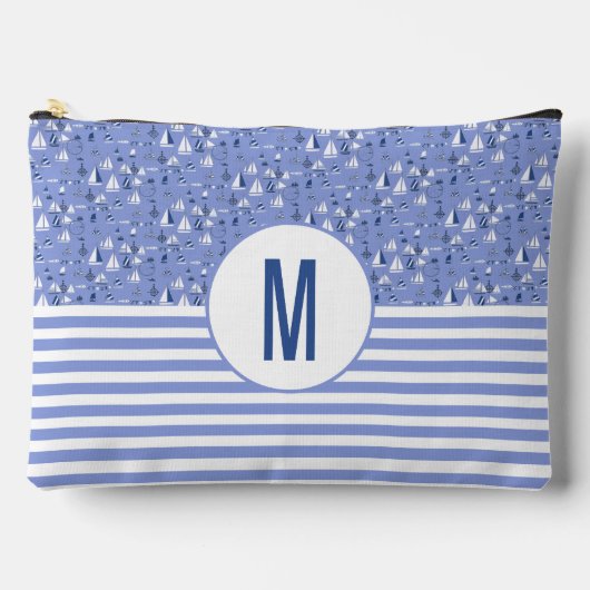 Boote und Streifen nautische Monogramm Zubehörtasche (Vorderseite)