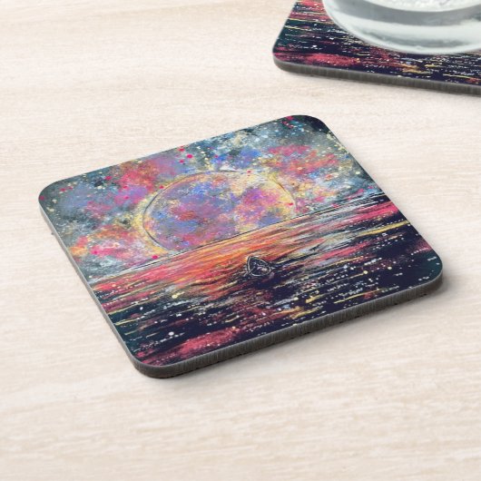 Booten in den farbenfrohen Mond - Untersetzer aus  (Linke Seite)