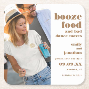 Booten Sie Essen Bad Dance Foto Gold Save the Date Rechteckiger Pappuntersetzer
