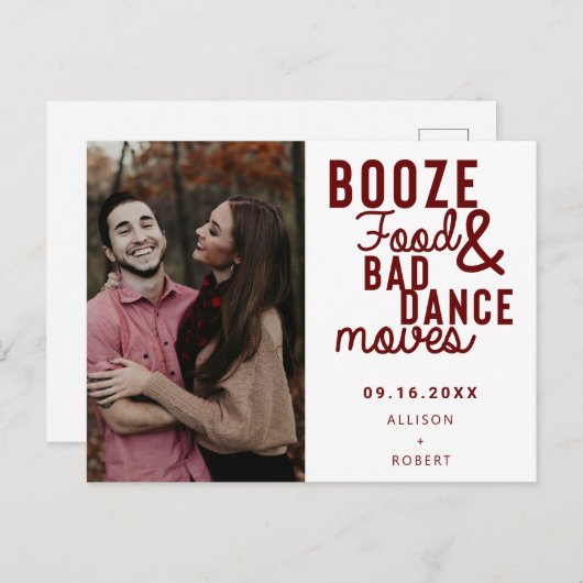 Booten Sie Essen & Bad Dance Moves Funny Date Foto Ankündigungspostkarte (Vorne/Hinten)