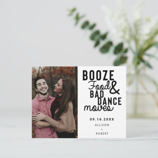 Booten Sie Essen & Bad Dance Moves Funny Date Foto Ankündigungspostkarte (Stehend Vorderseite)