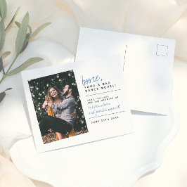 Booten Sie Lebensmittel und schlechten Tanz | Blau Postkarte