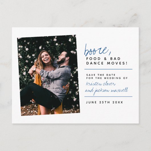 Booten Sie Lebensmittel und schlechten Tanz | Blau Postkarte (Vorderseite)